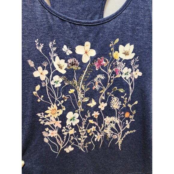 Womens Blue Medium Tank Top Racer Back Boho Floral Bloom Summer Garden Grapic - Picture 4 of 11